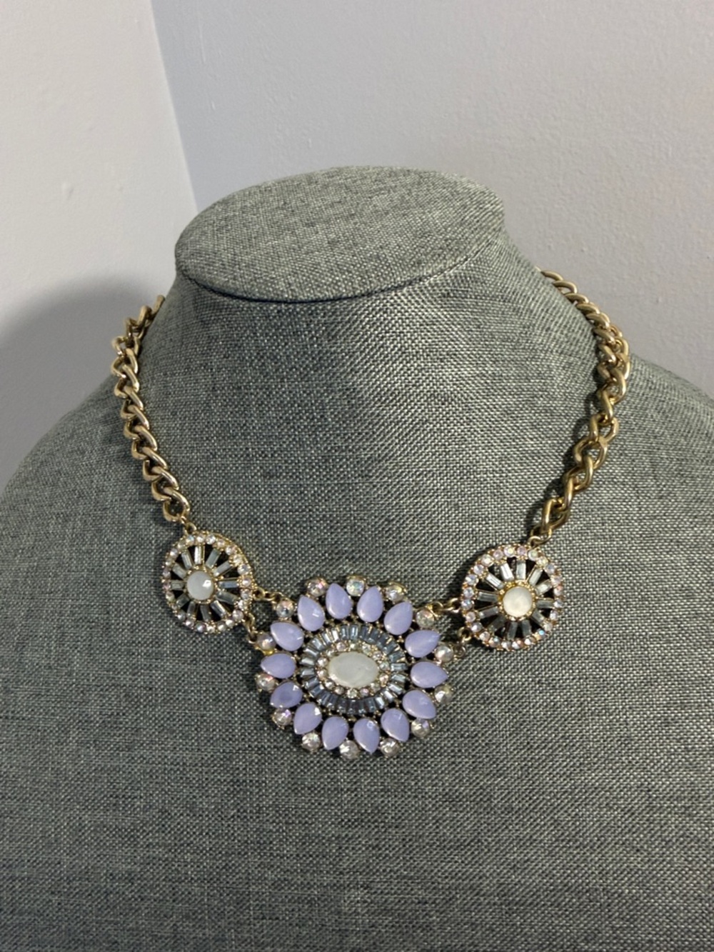 Gold-Tone Lavender Flower Statement Necklace